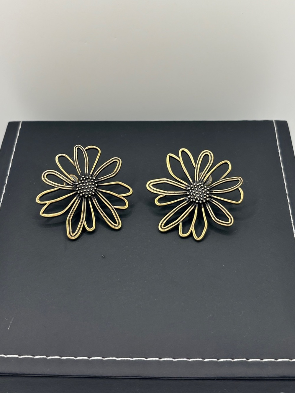 Gold-Tone Openwork Daisy Flower Earrings